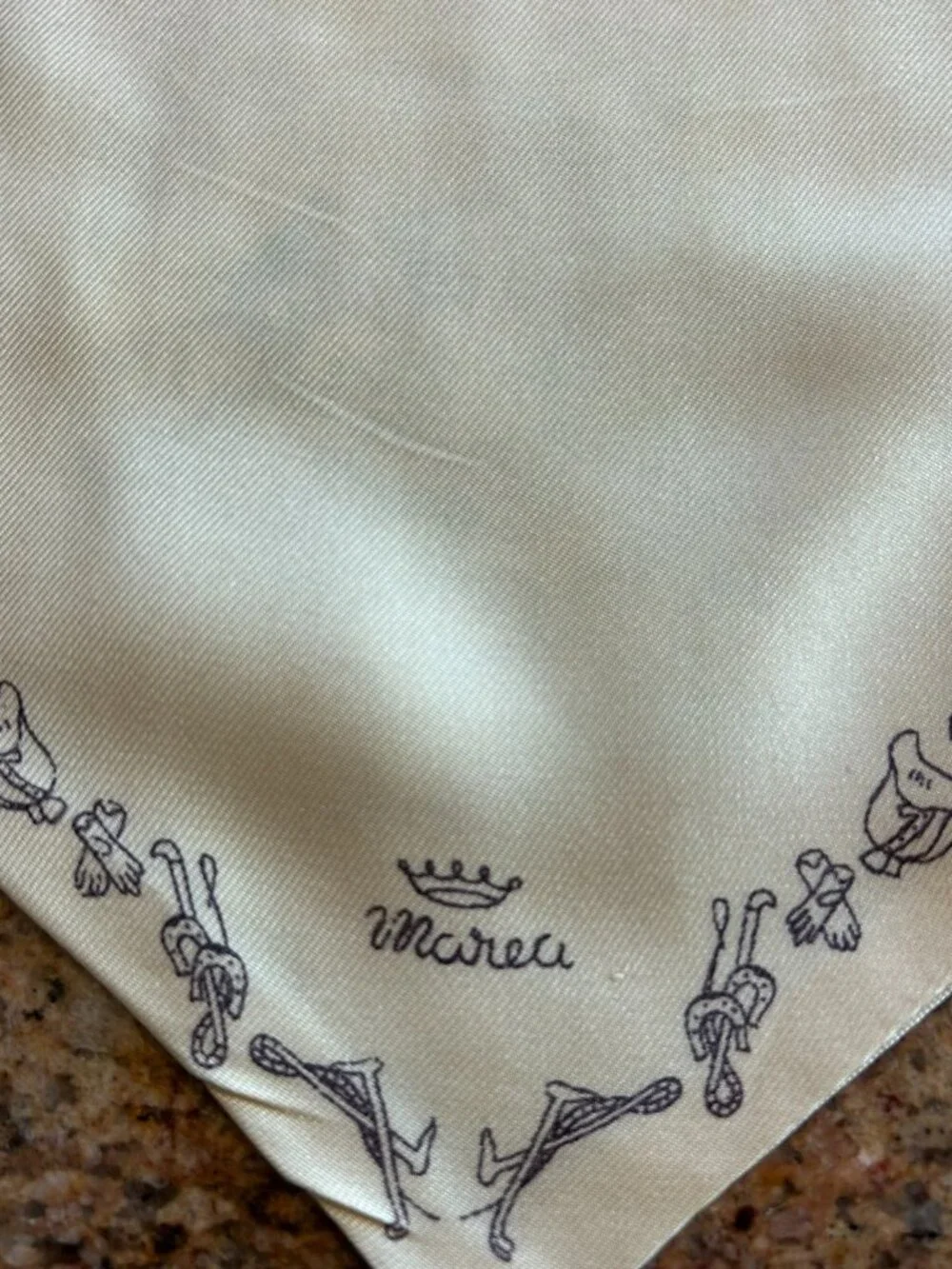 Vintage Cream Colored Marea Silk Ascot Tie with Equestrian Scene Made in Italy